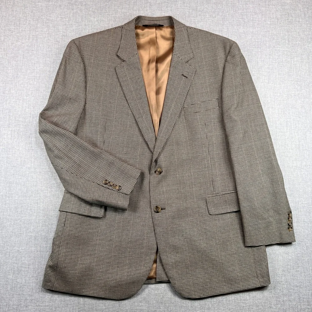 Jos. A. Bank Silk Wool‎ Houndstooth Sport Coat Blazer Men 46R Brown Classic Prep